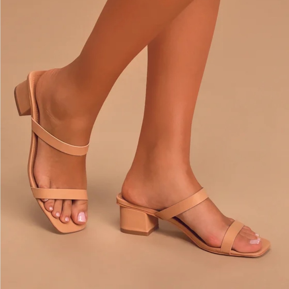 Lulu's Cream Minimalist Block Heel Sandals
